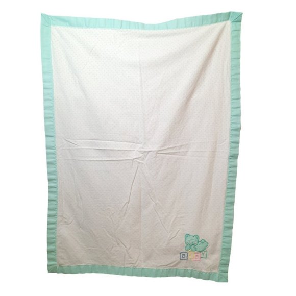 Vintage Cuddle Time Bear BABY Blocks Polka Dot Receiving Security Lovey Blanket - Picture 4 of 8